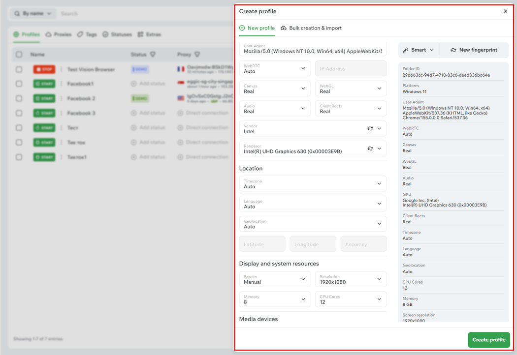 vision browser review - fingerprint spoofing