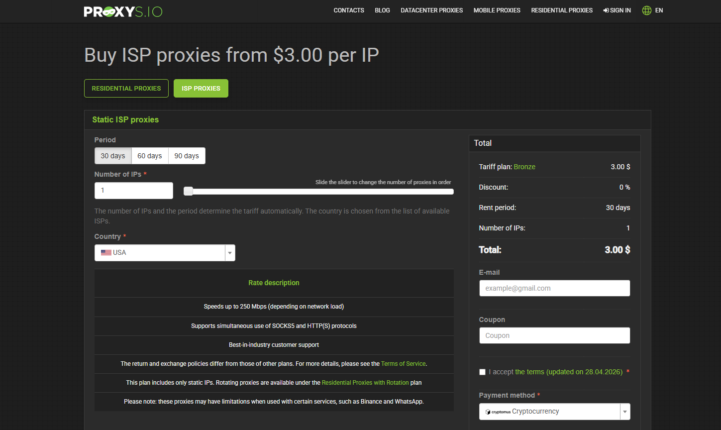 best isp proxy providers - proxys.io homepage